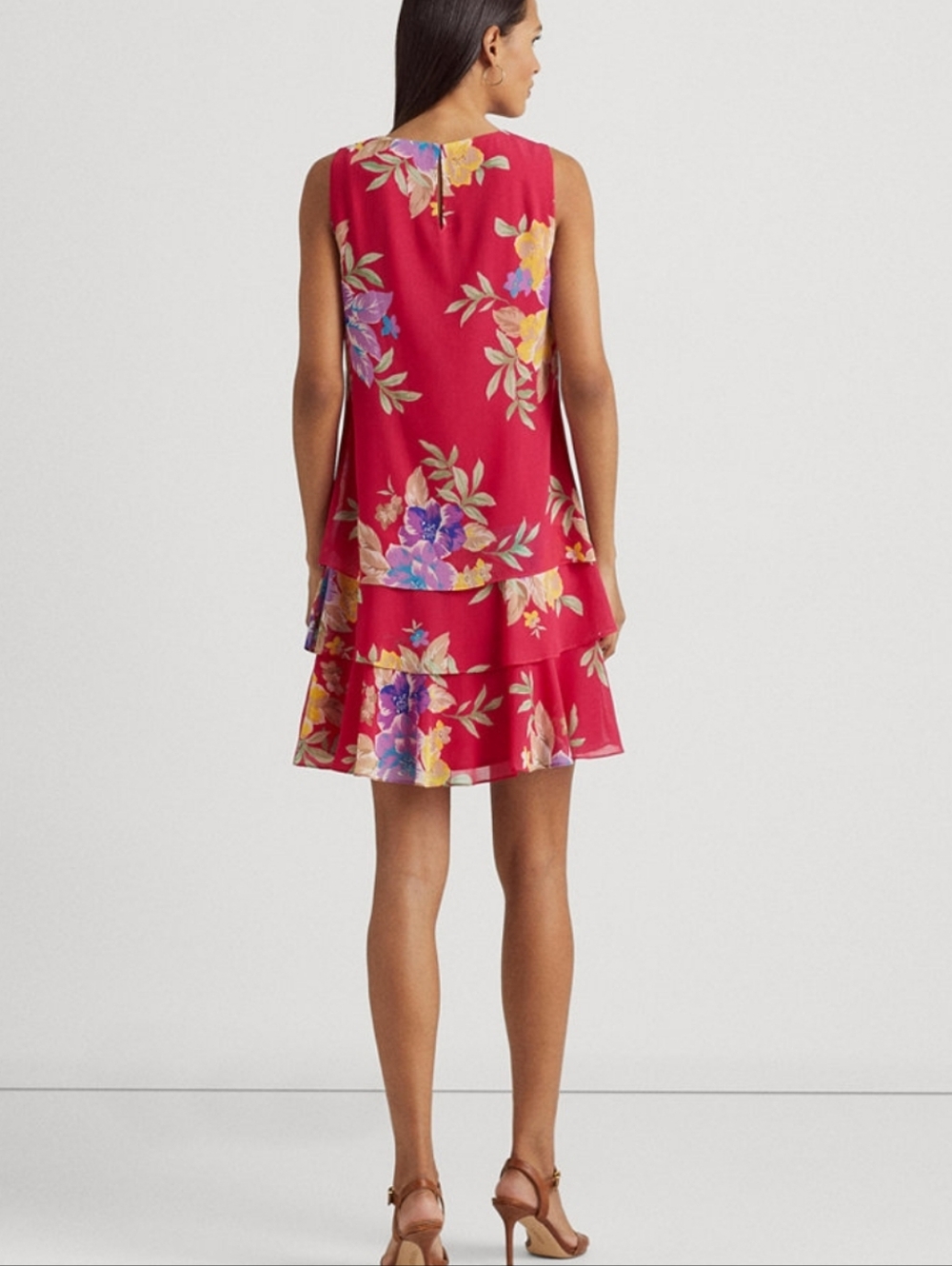 LAUREN RALPH LAUREN Pink Floral Georgette Ruffle Shift Dress | SZ 16 - Picture 3 of 9